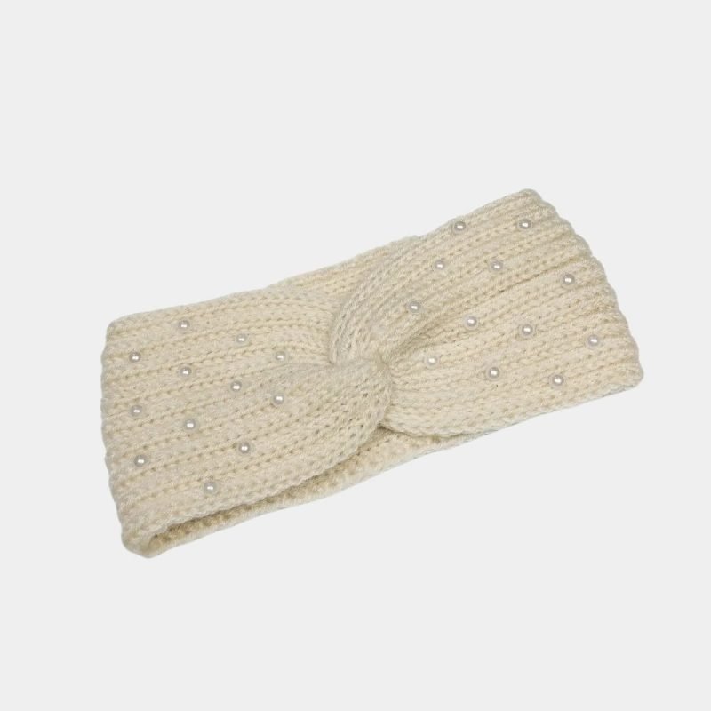 bandeau laine beige perles meolina