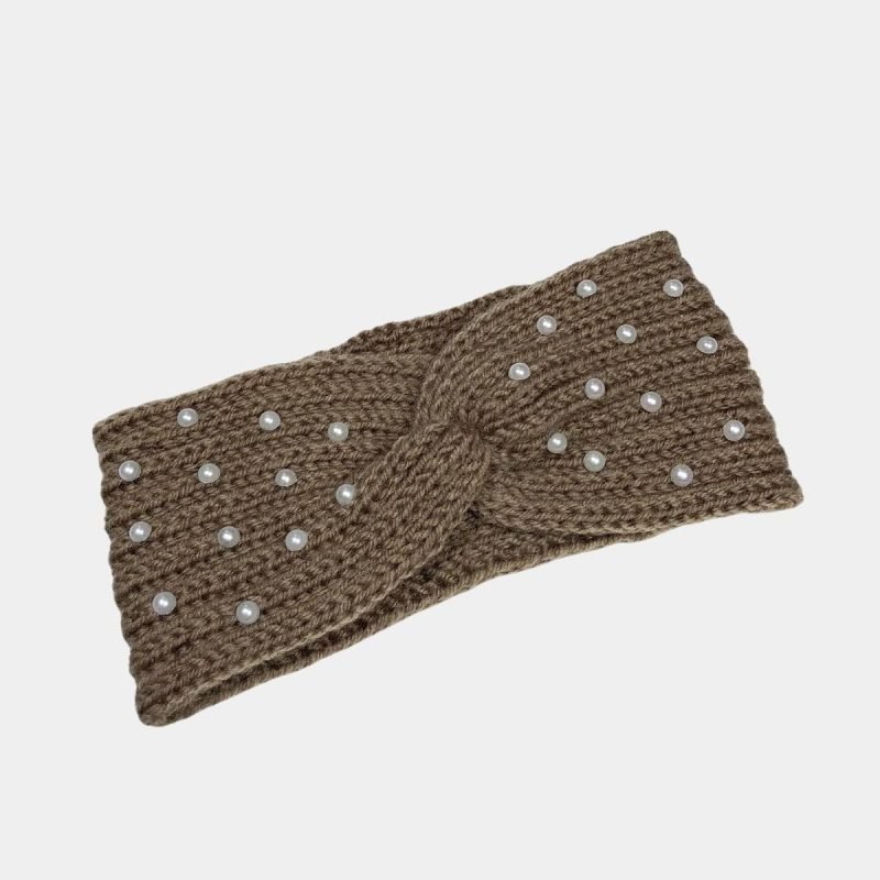 bandeau laine marron perles meolina