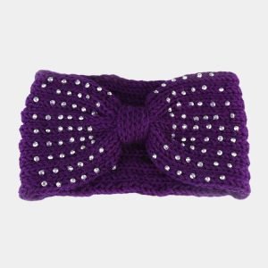 bandeau laine violet perles noeud meolina