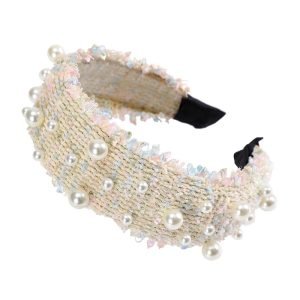 serre tete beige perles tweed