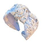 serre tete bleu ciel brode