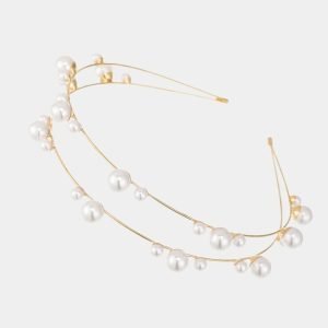 serre tete perle double rang dore meolina