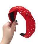 serre tete tissu rouge et perles