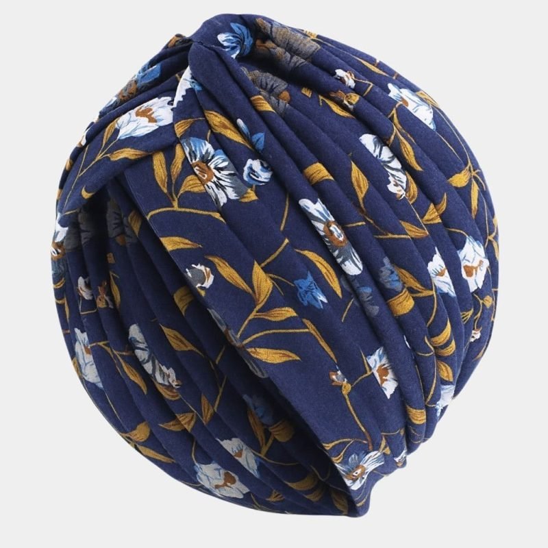 turban bleu marine fleurs meolina