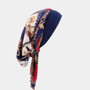 turban foulard bleu marine chaines jaunes meolina