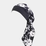 turban foulard noir fleurs blanches meolina