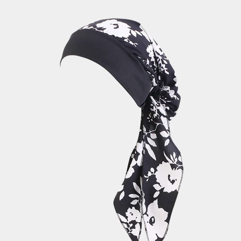 turban foulard noir fleurs blanches meolina turban foulard noir fleurs blanches meolina