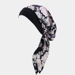 turban foulard noir fleurs meolina